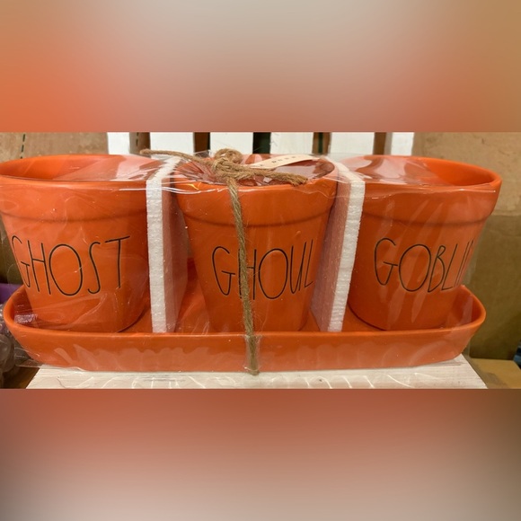 Rae Dunn 3pc Orange Halloween Planter Set - Picture 1 of 2